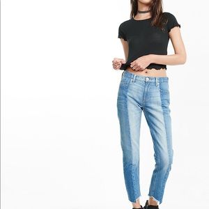 EXPRESS Mid Rise Raw Hem Pieced Girlfriend Jeans 8